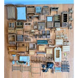 Lot Of Vtg/Modern 1940s Victorian Miniature Dollhouse Furniture Wood Iron 80+ Pc